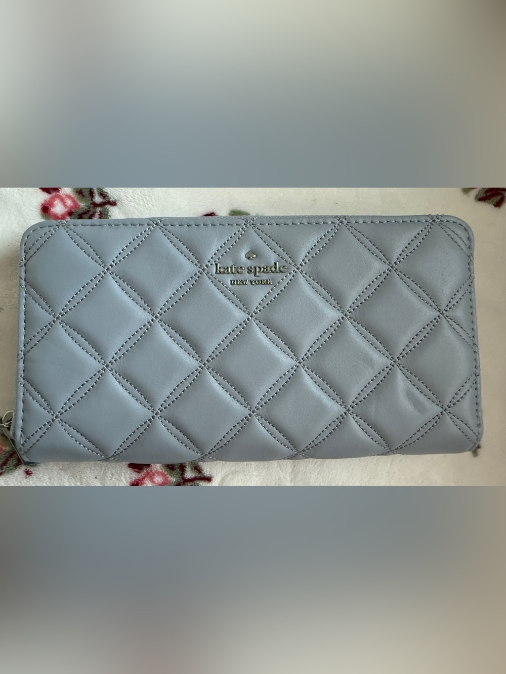 kate spade Natalia Continental Quilted Leather Zip Around Wallet Blue NWOT